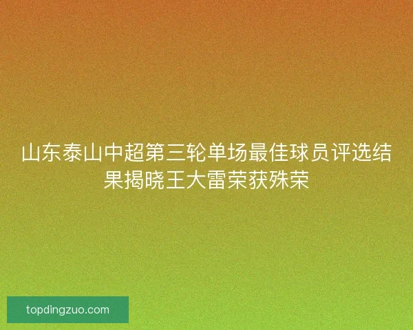 山东泰山中超第三轮单场最佳球员评选结果揭晓王大雷荣获殊荣